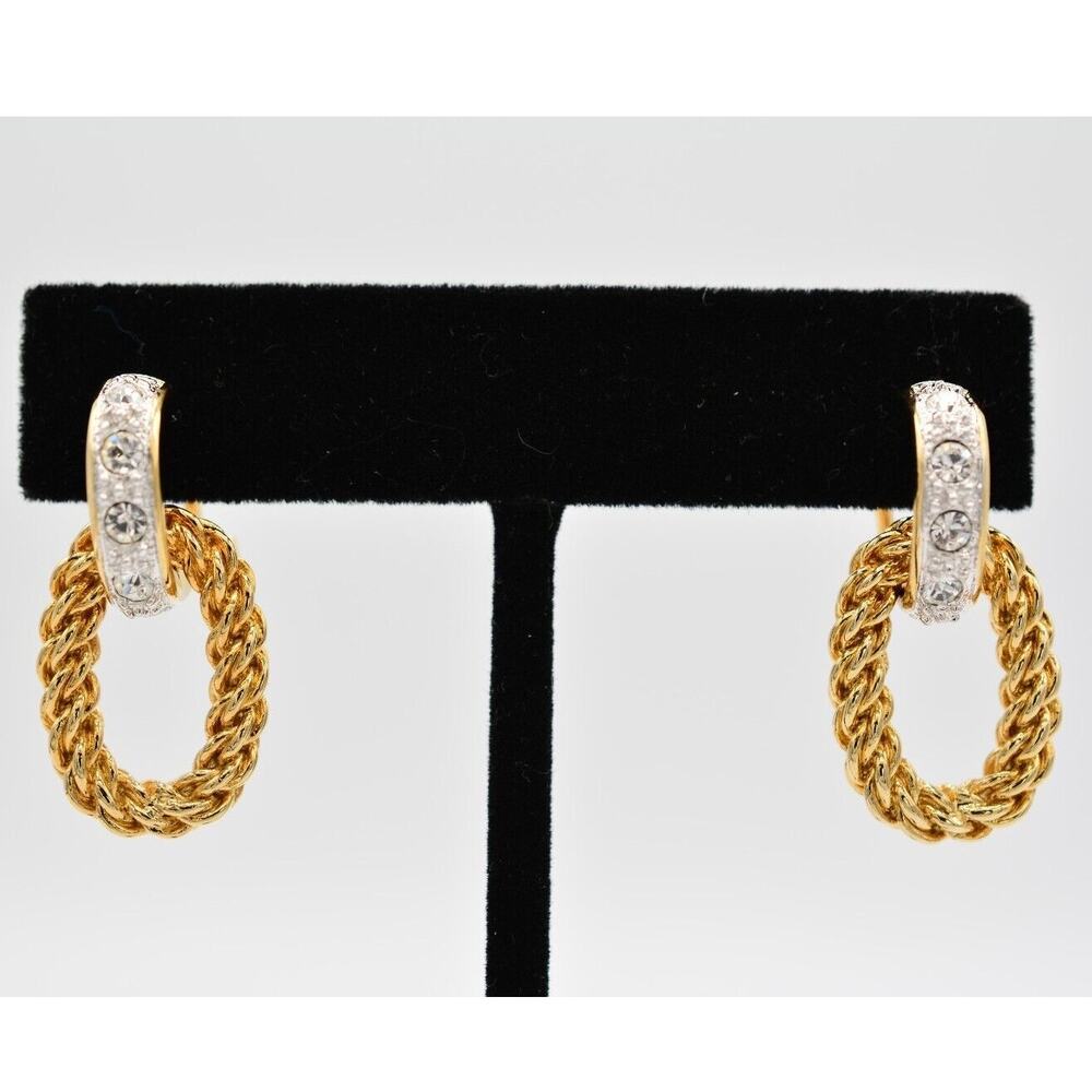 KJL Vintage Earrings Rhinestone Crystal Dangle Door Knockers Signed BinAS